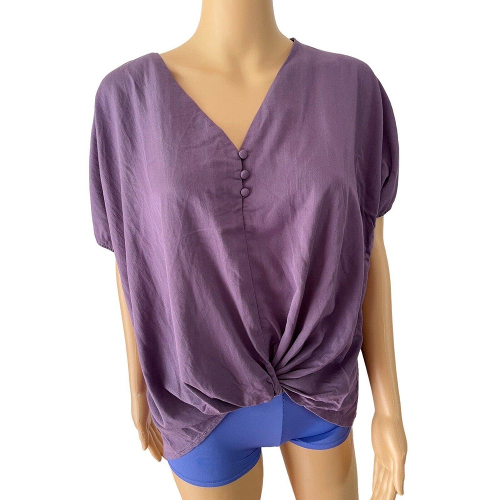 Alya Purple Popover Twist Front Short Sleeve Blouse Size XS